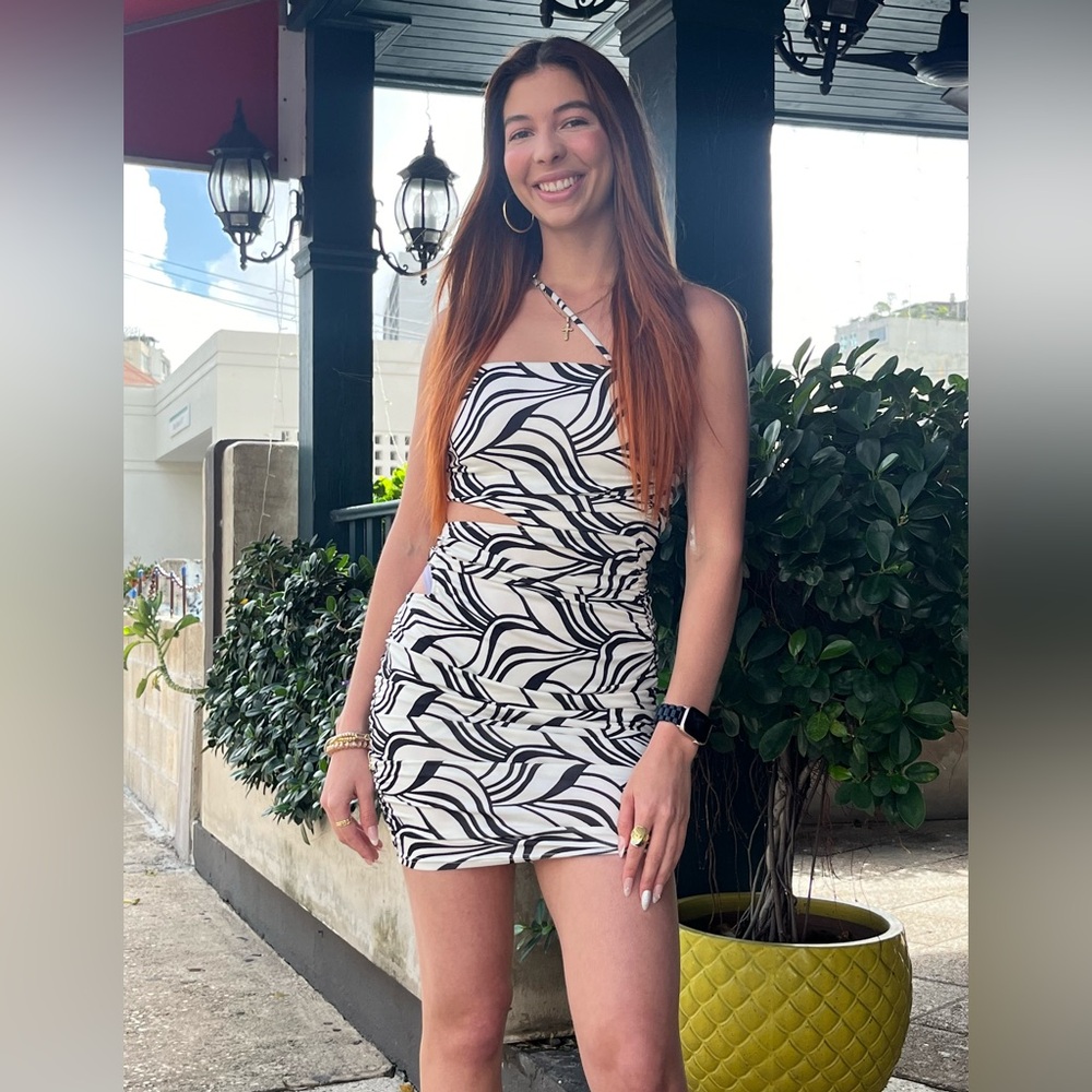 Stylish Black and White Cutout Mini Dress